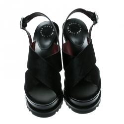 Pre Owned Marc by Marc Jacobs Black Pony Hair and Leather Irving Platform Wedge Sandals Size 38.5