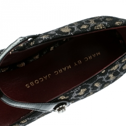مملوكة مسبقًا Marc by Marc Jacobs Black/Gold Leopard Jacquard Fabric Brooke Mary Jane Flats Size 37
