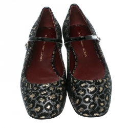 مملوكة مسبقًا Marc by Marc Jacobs Black/Gold Leopard Jacquard Fabric Brooke Mary Jane Flats Size 37