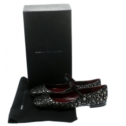 مملوكة مسبقًا Marc by Marc Jacobs Black/Gold Leopard Jacquard Fabric Brooke Mary Jane Flats Size 37