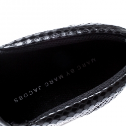 Pre Owned Marc by Marc Jacobs Black Embossed Snakeskin Leather Ninja Wave Platform Slip On Sneakers Size 37