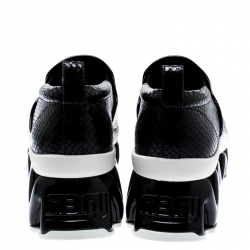 Pre Owned Marc by Marc Jacobs Black Embossed Snakeskin Leather Ninja Wave Platform Slip On Sneakers Size 37