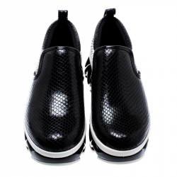 Pre Owned Marc by Marc Jacobs Black Embossed Snakeskin Leather Ninja Wave Platform Slip On Sneakers Size 37