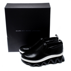 Pre Owned Marc by Marc Jacobs Black Embossed Snakeskin Leather Ninja Wave Platform Slip On Sneakers Size 37