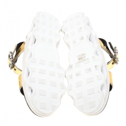 Pre Owned Marc by Marc Jacobs Metallic Gold Embossed Snakeskin Leather Ninja Wave Platform Sandals Size 39