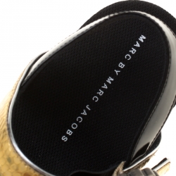 Pre Owned Marc by Marc Jacobs Metallic Gold Embossed Snakeskin Leather Ninja Wave Platform Sandals Size 39