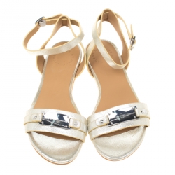 Pre Owned صندل مارك باي مارك جاكوبس فلات جلد لمسة ميتالك فضي مقاس 37