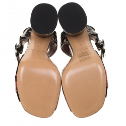 Pre Owned Marc by Marc Jacobs Red/Black Embossed Snakeskin Leather And Suede Cheryl Block Heel Ankle Strap Sandals Size 37