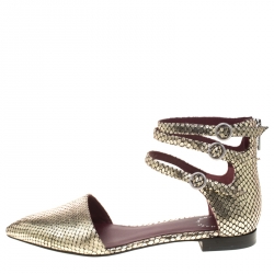 Pre Owned صندل مارك باي مارك جاكوبس فلات سيور كاحل مينتا جلد نقش ثعبان ذهبي ميتالك مقاس 38