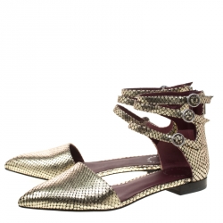 Pre Owned صندل مارك باي مارك جاكوبس فلات سيور كاحل مينتا جلد نقش ثعبان ذهبي ميتالك مقاس 38