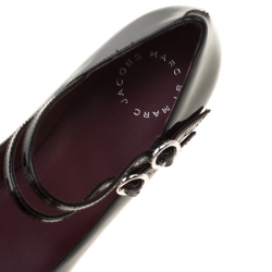 Pre Owned حذاء كع ب عالي مارك باي مارك جاكوبس ماري جين مقدمة مدببة سادي جلد لامع أسود مقاس 38