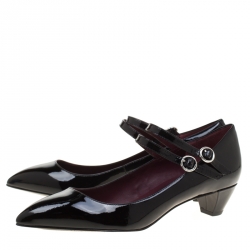 Pre Owned حذاء كعب عالي مارك باي مارك جاكوبس ماري جين مقدمة مدببة سادي جلد لامع أسود مقاس 38