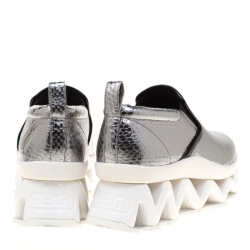 Pre Owned Marc by Marc Jacobs Metallic Silver Embossed Snakeskin Leather Ninja Wave Platform Slip On Sneakers Size 38