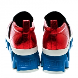 مملوكة مسبقًا Marc by Marc Jacobs Metallic Red Embossed Snakeskin Leather Ninja Wave Platform Slip On Sneakers Size 39