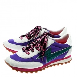 Pre Owned Marc Jacobs Multicolor Fabric And Suede Lightning Bolt Platform Sneakers Size 36