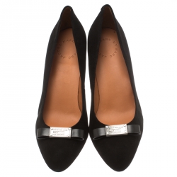 Pre Owned Marc by Marc Jacobs Black Suede Tuxedo Logo Plaque Bow Pumps Size 38.5