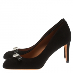 Pre Owned Marc by Marc Jacobs Black Suede Tuxedo Logo Plaque Bow Pumps Size 38.5