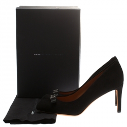 Pre Owned Marc by Marc Jacobs Black Suede Tuxedo Logo Plaque Bow Pumps Size 38.5
