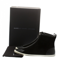 Pre Owned Marc by Marc Jacobs Black Suede Bedford Zip High Top Sneakers Size 39