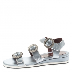 مملوكة مسبقًا صندل مارك باي مارك جاكوبس سيور فلات إبزيم مزخرف كريستال ساتان رمادي مقاس 38.5