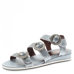 مملوكة مسبقًا صندل مارك باي مارك جاكوبس سيور فلات إبزيم مزخرف كريستال ساتان رمادي مقاس 38.5