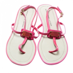 Pre Owned Marc by Marc Jacobs Pink Patent Leather Ankle Strap Sandals Size 36.5