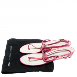 Pre Owned Marc by Marc Jacobs Pink Patent Leather Ankle Strap Sandals Size 36.5