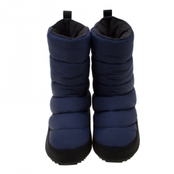 Pre Owned Marc by Marc Jacobs Blue Quilted Nylon Fabric Howard Fleece Lined Tall Snow Boots Size 38