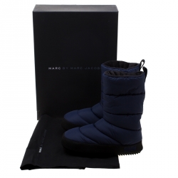 Pre Owned Marc by Marc Jacobs Blue Quilted Nylon Fabric Howard Fleece Lined Tall Snow Boots Size 38