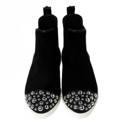 Pre Owned Marc by Marc Jacobs Black Suede Chelsea Studded Ankle Boots Size 38