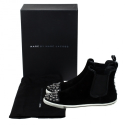 Pre Owned Marc by Marc Jacobs Black Suede Chelsea Studded Ankle Boots Size 38
