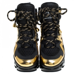 Pre Owned Marc by Marc Jacobs Black/Gold Leather And Mesh Spring Platform High Top Sneakers Size 37