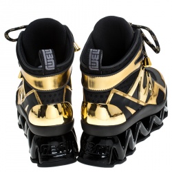 Pre Owned Marc by Marc Jacobs Black/Gold Leather And Mesh Spring Platform High Top Sneakers Size 37