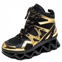 Pre Owned Marc by Marc Jacobs Black/Gold Leather And Mesh Spring Platform High Top Sneakers Size 38