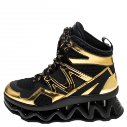 Pre Owned حذاء رياضي مارك باي مارك جاكوبس سبرينغ نعل سميك مرتفع من أعلى جلد و شبكة ذهبي و أسود مقاس 38