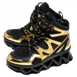 Pre Owned حذاء رياضي مارك باي مارك جاكوبس سبرينغ نعل سميك مرتفع من أعلى جلد و شبكة ذهبي و أسود مقاس 38