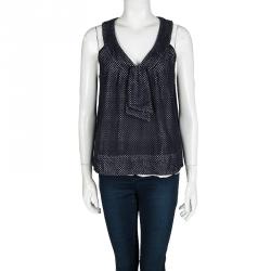 Pre Owned Marc by Marc Jacobs Navy Blue Cutout Overlay Sleeveless Top L