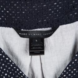 Pre Owned Marc by Marc Jacobs Navy Blue Cutout Overlay Sleeveless Top L