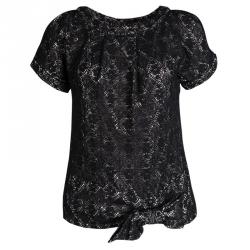 Pre Owned Marc by Marc Jacobs Black Metallic Medallion Lace Bow Detail Top XS