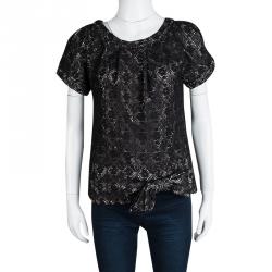 Pre Owned Marc by Marc Jacobs Black Metallic Medallion Lace Bow Detail Top XS