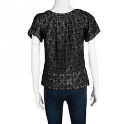 Pre Owned Marc by Marc Jacobs Black Metallic Medallion Lace Bow Detail Top XS