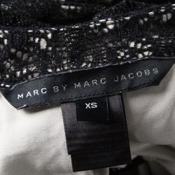 Pre Owned Marc by Marc Jacobs Black Metallic Medallion Lace Bow Detail Top XS