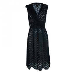 Pre Owned Marc By Marc Jacobs Navy Blue Eyelet Embroidered Ruffle Detail Sleeveless Dress L
