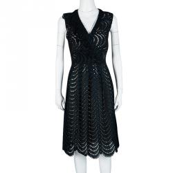 Pre Owned Marc By Marc Jacobs Navy Blue Eyelet Embroidered Ruffle Detail Sleeveless Dress L