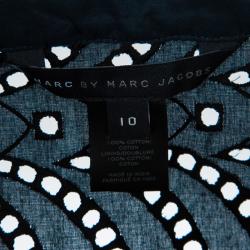 Pre Owned Marc By Marc Jacobs Navy Blue Eyelet Embroidered Ruffle Detail Sleeveless Dress L