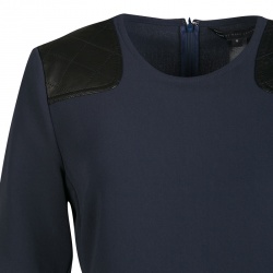 Pre Owned Marc by Marc Jacobs Ink Blue Leather Shoulder Patch Detail Short Sleeve Dress M