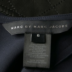 Pre Owned Marc by Marc Jacobs Ink Blue Leather Shoulder Patch Detail Short Sleeve Dress M