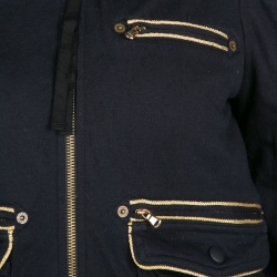 Pre Owned Marc by Marc Jacobs Navy Blue Gold Trim Faux Fur Hooded Shearling Sweatshirt S