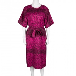 Pre Owned Marc by Marc Jacobs Magenta Animal Printed Silk Belted Dress S