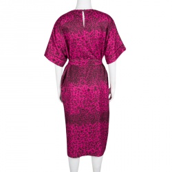 Pre Owned Marc by Marc Jacobs Magenta Animal Printed Silk Belted Dress S